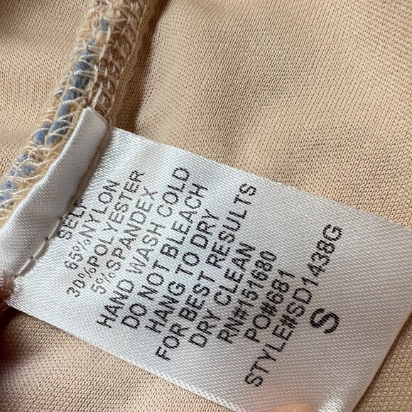 Storia Floral Lace Mesh Short Sleeve Mini Dress Blue Beige Size Small - Picture 12 of 13